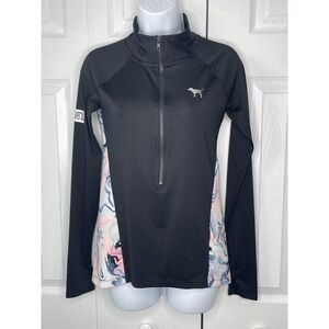 Victoria's Secret Pink Ultimate Black Marbled‎ Half Zip Logo Pullover XSMALL